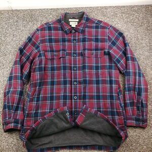 LL Bean Shirt Jacket Flannel Fleece Lined Purple Blue Plaid Mens Large Tall LT